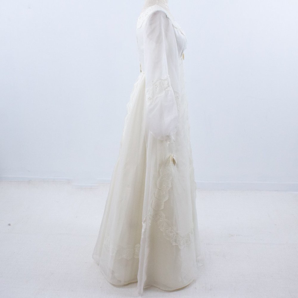 Wedding Dress Vintage 70s 6 Boho Long Sleeve Full Princess Bridal Gown Ivory - Picture 5 of 14